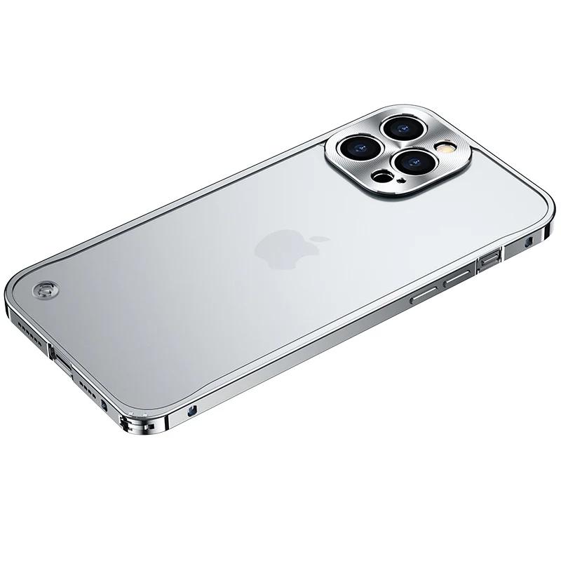 Metal Frame Lens Protection Matte Shockproof Phone Case for IPhone 12 11 13 15 16 Pro Max Mini 14 Plus Bumper Cover Accessories