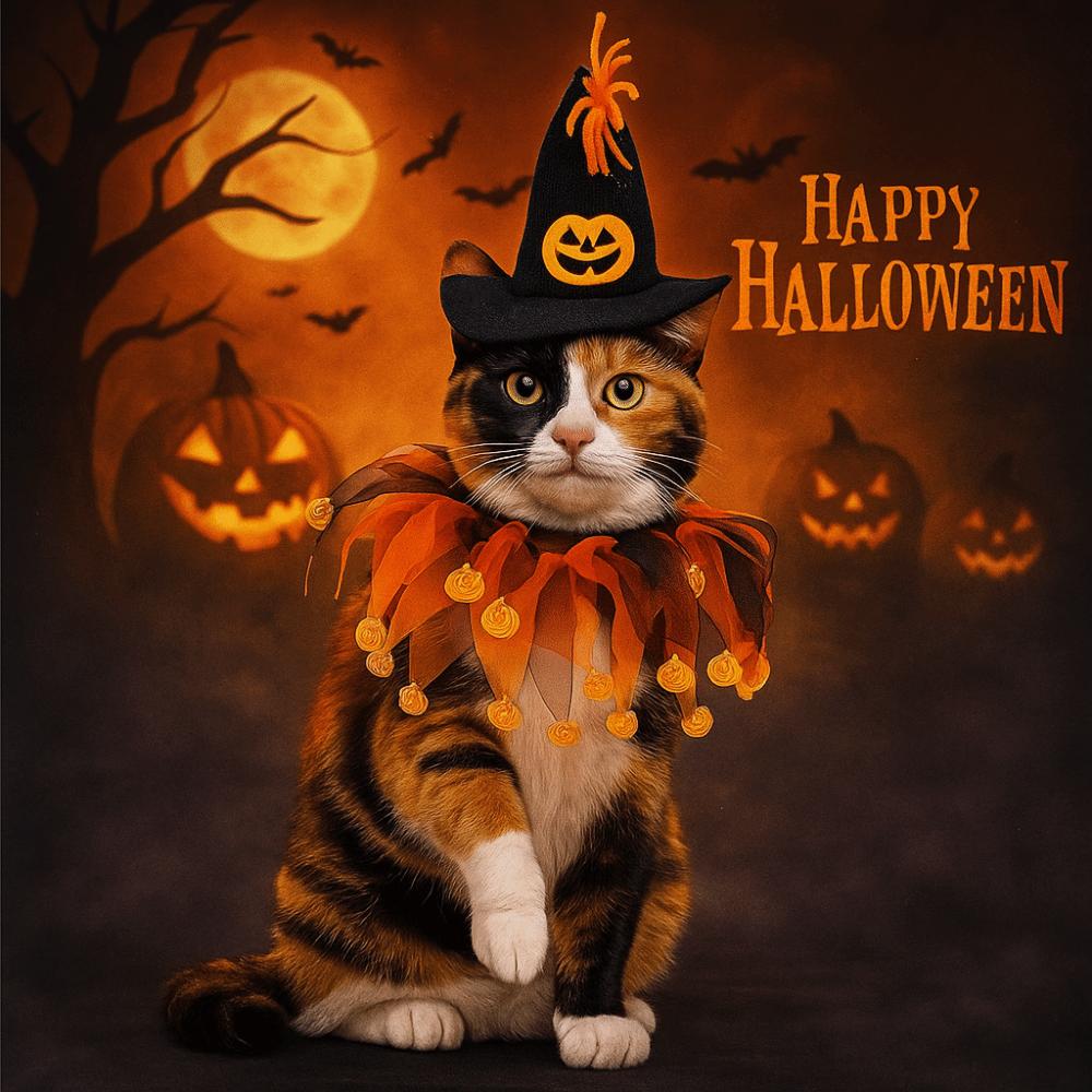 Adjustable Halloween Cat Costume Pumpkin Pet Halloween Supplies Cat Collar Hat Set  Halloween Party