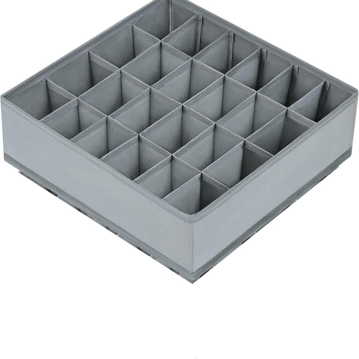 

Складной органайзер на 24 отделения для носков, нижнего белья, галстуков и аксессуаров - складной, устойчивый к плесени тканевый разделитель для хранения серый