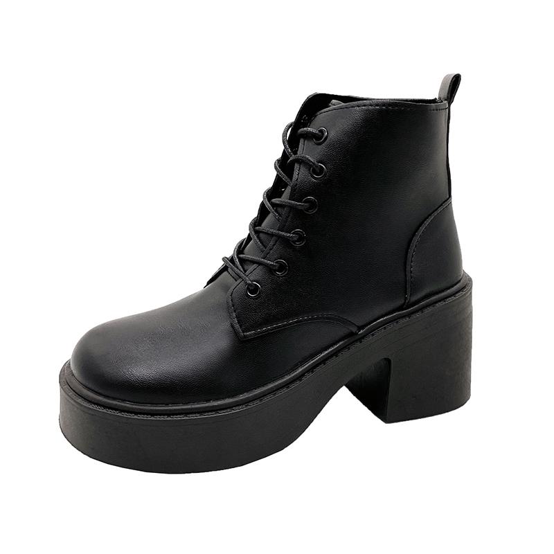 Winter New Thick Heel Single Boots Women's Round Head Front Strap Thick Sole Anti-slip Wear-resistant Short Boots
