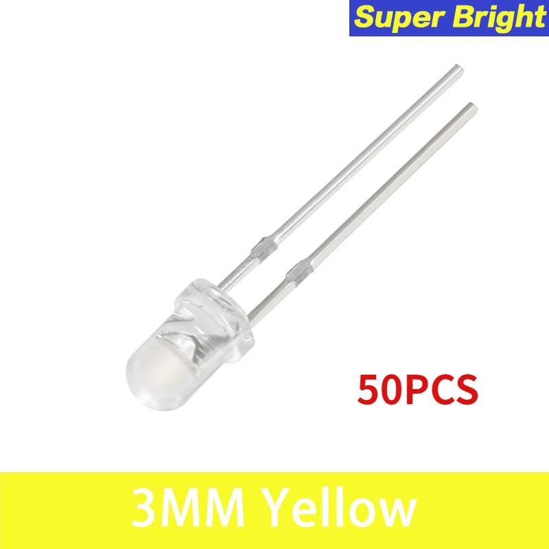 50/100 Stück Ultrahelle 3mm LED Leuchtdiode F3 Transparente LED Lampe Orange Gelb Weiß Grün Rot Blau DIY Kit