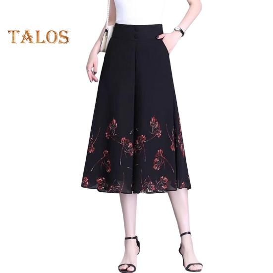Pantaloni corti da donna, pantaloni larghi in chiffon sottile, elastici, vita alta, stampa floreale, vestibilità ampia, pantaloni culottes streetwear