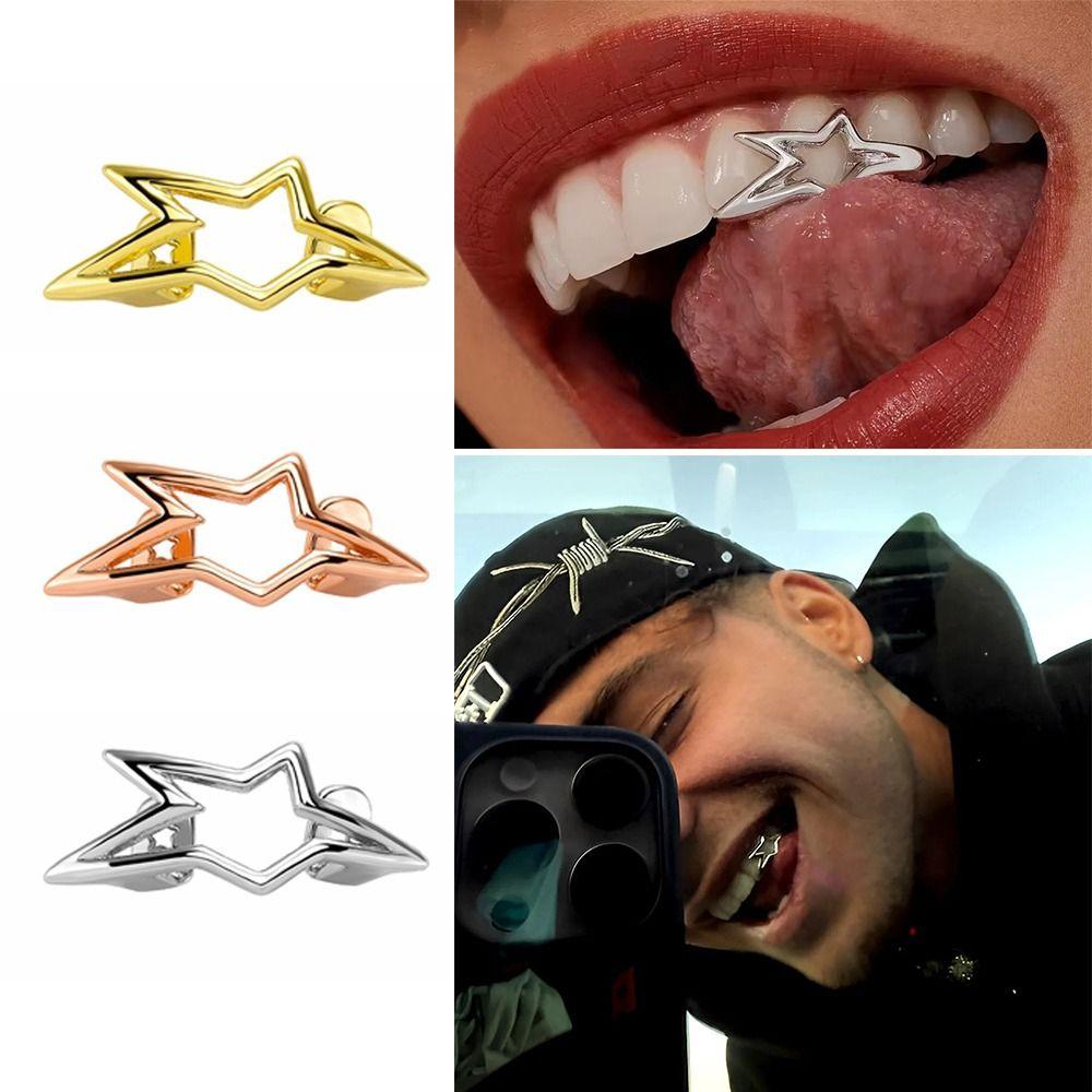 Hollow Dental Grills Copper Pentagram Tooth Caps Fashion Irregular Star Tooth Grillz Men Women