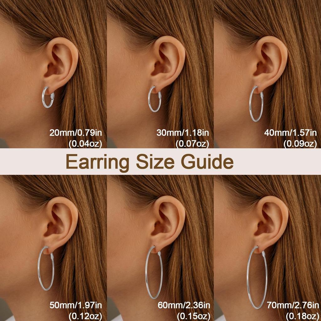 14K Gold Plated 925 Sterling Sliver Post Hoop Earrings, 2MM Thick Hoop earrings Lightweight Large Hoop Earrings for Women Trendy 20/30/40/50/60/70mm