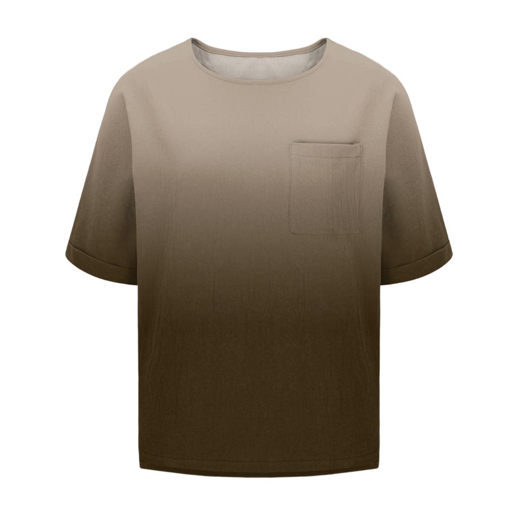 Fashionable Women's T-shirt Short Sleeved Casual Top With Pocket Gradient Print Round Neck Lightweight Shirt