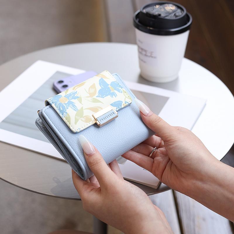 Geldbörse Damen Kurz PU Weiches Leder Süße Dame College Nische Weiblich Reißverschluss Student Null-Geldbörse