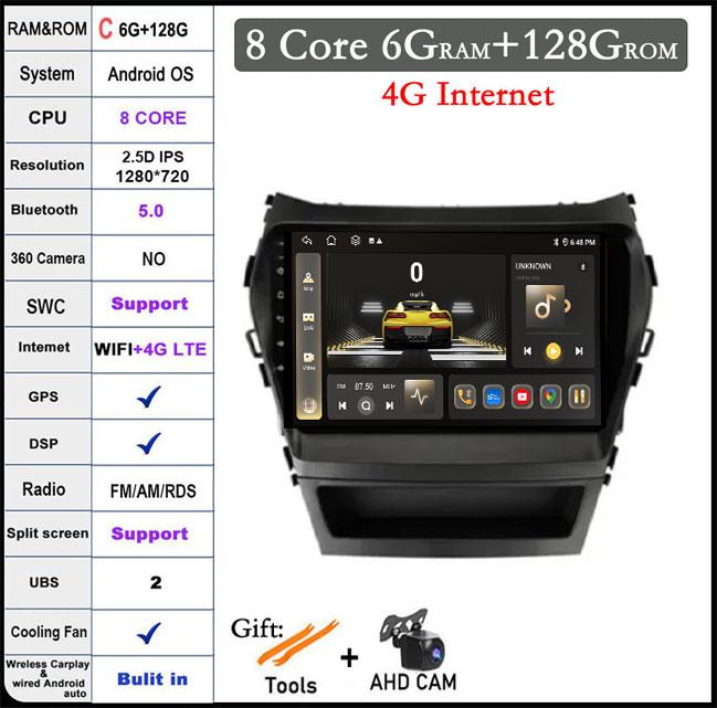 9 Lnch For Hyundai Santa Fe 3 Grand lX45 2012-2017 Car Carplay Video Player GPS IPS Navigation Multimedia Stereo 4G LET