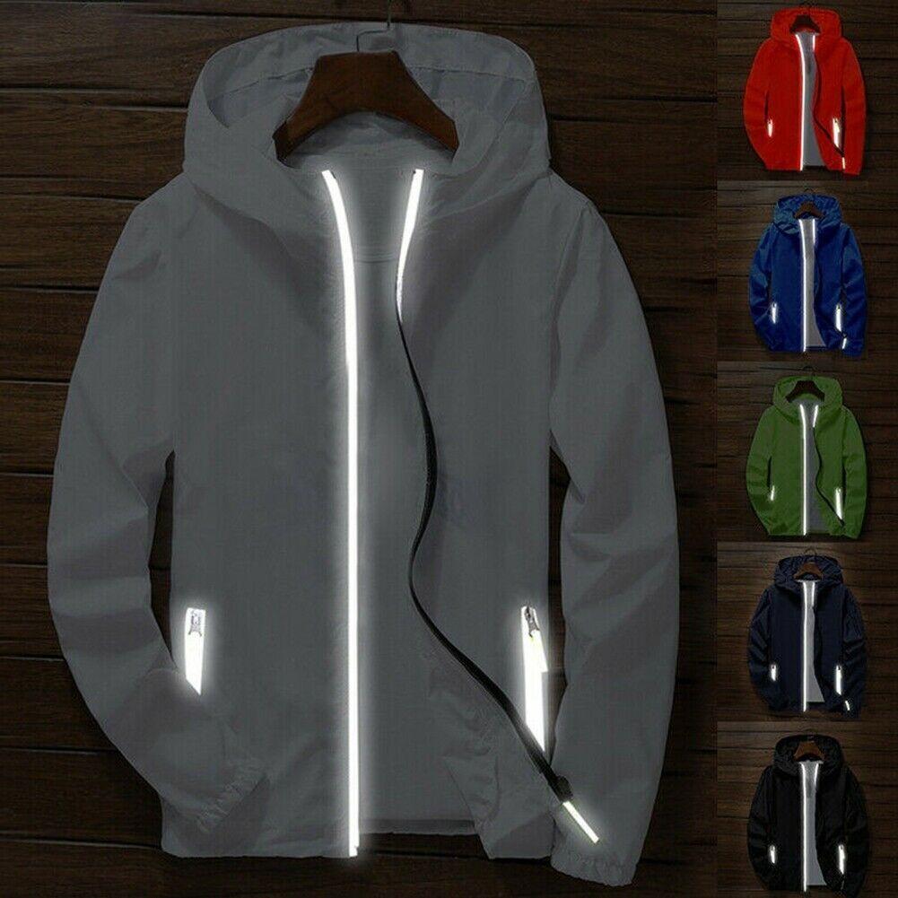 Men's Windbreaker Luminous Zipper Hoodie Jacket Perfect For Outdoor Sports Activities