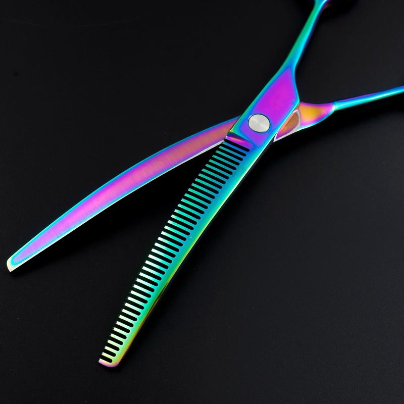 Professionelle 7 Zoll japanische Stahl-Haustier-Hundepflege-Haarschere mit gebogener Klinge, Effilierschere, Friseurschere