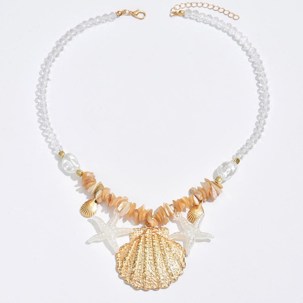 Vintage Boho Conch Shell Necklace  Coral Seashell Choker Starfish Simulation Pearl Pendant Accessories