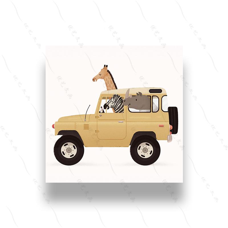 Animals On A Truck Funny Animals Art Nursery Cars Elephant Children Kid Room Decor Canvas Painting Room Home Square Poster Print