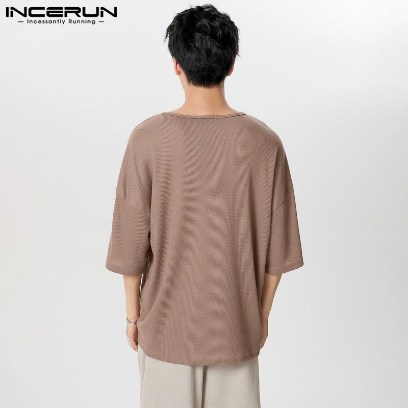INCERUN Men Short Sleeve Knitted Loose T-shirts Casual Summer Tops