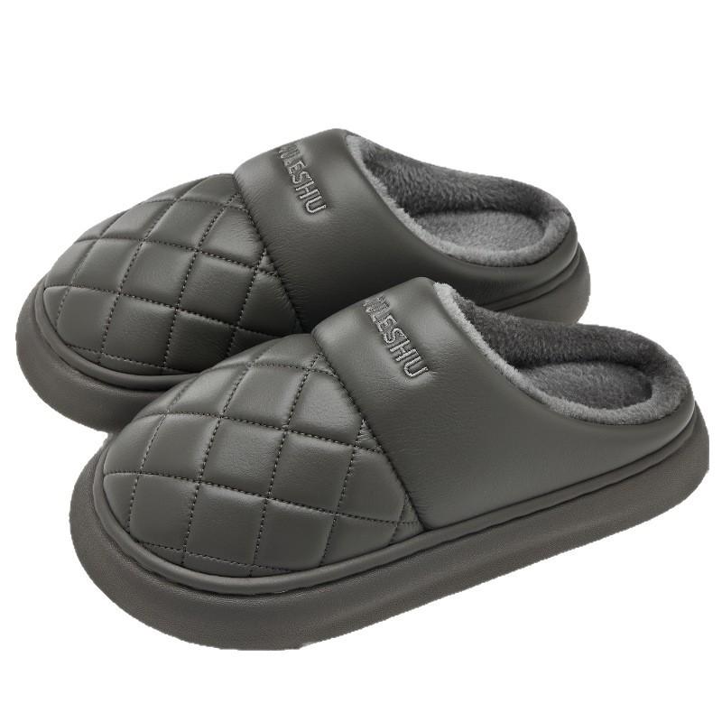 Wodoodporne skórzane bawełniane kapcie 2025 nowe jesienno-zimowe domowe ciepłe antybakteryjne antypoślizgowe bawełniane buty na grubej podeszwie