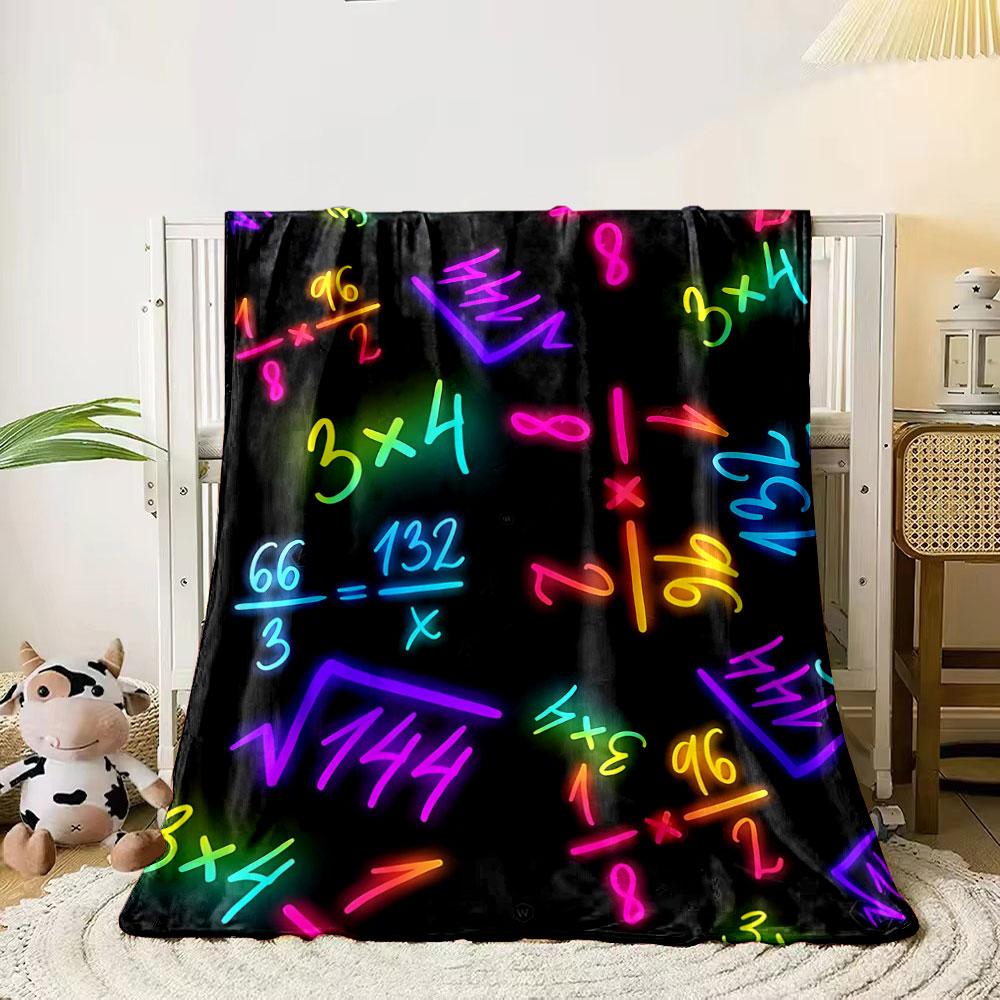 Neon mathematical equations and symbols on a black background. for all seasons blanket lunch break throw gift 80cm x 120cm