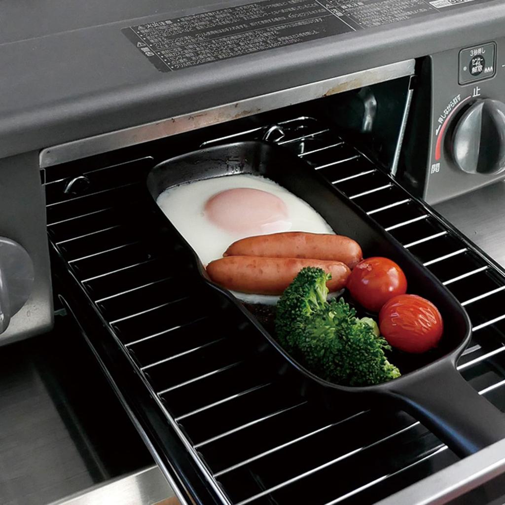 Banko Ware Grill Pan/Grill Plate, Half Size, with Handle, Approx. 11cm (W) x 28cm (D) x 4cm (H), Suitable for Oven Toasters, Direct Flame, Microwave,
