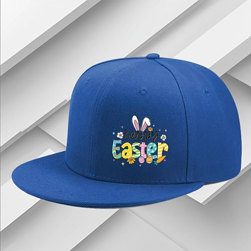 Happy Easter Graphic Flat Brim Snapback Cap Polyester Casual Outdoor Adjustable Unisex