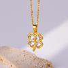 Green Four Leaf Clover Zircon Necklaces For Women Stainless Steel Gold Color Four Leaf Pendant Necklace  Weeding Jewelry Gift