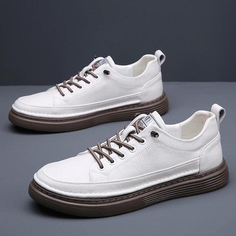 Buty z prawdziwej skóry Męskie buty w stylu casual Marka modowa Obuwie męskie Płaskie buty ze skóry bydlęcej Czarne białe buty