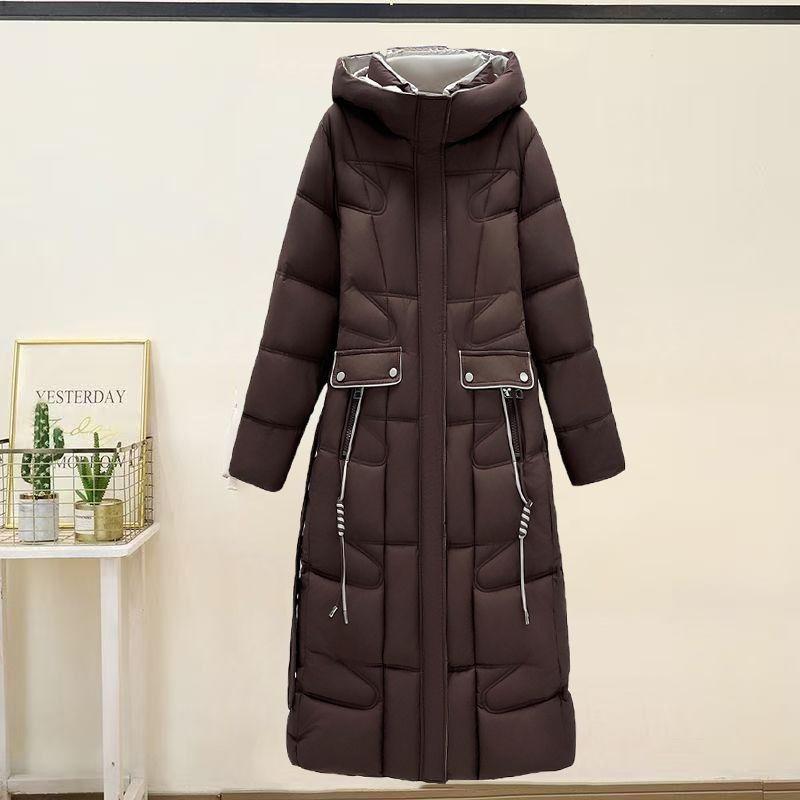 Modischer übergroßer langer Baumwollmantel mit Kapuze und Gürtel, warme Winterjacke für Damen