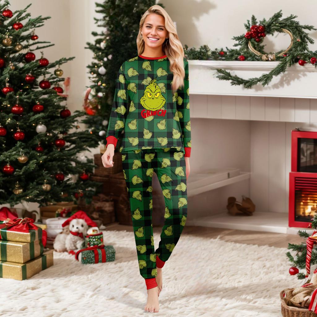 Print Cute Family Set Pajamas, Home Clothes, Family Set Long Sleeve Top Pants Set