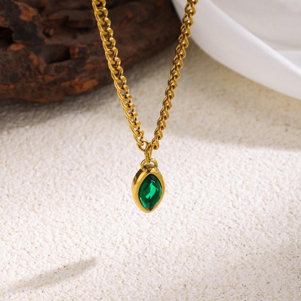 Jewelry Oval Pendant Necklace Stainless Steel Clavicle Chain Fashion Cubic Zirconia Necklace  Women