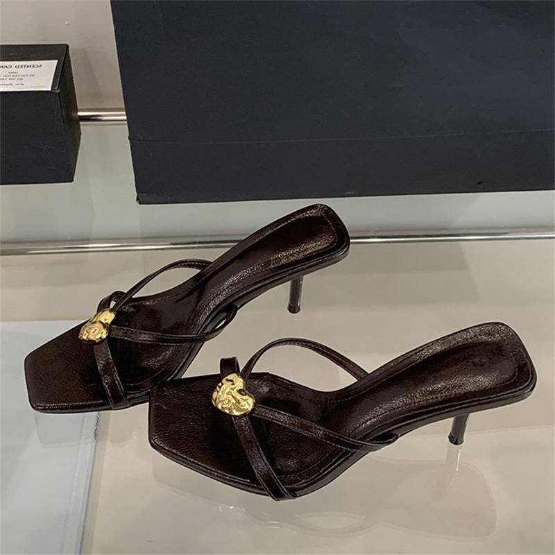 Eilyken Shallow Square Toe Women Slippers 2025 Summer Thin Low Heels Sandals Party Dress Female Shoes