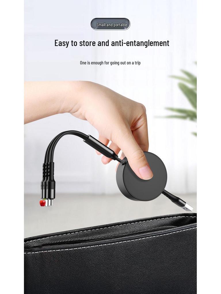6A Retractable Multi-Device Super Fast Charging Cable with Three Connectors - Customizable Logo Option