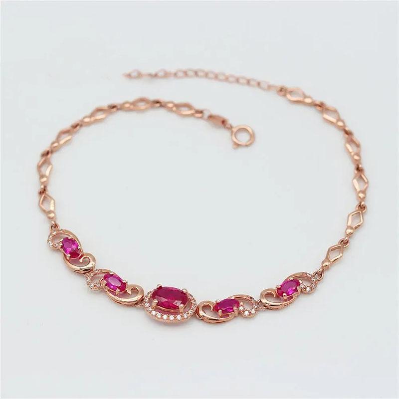 Rose Gold Plated Simple French Red Garnet Bracelet Premium Pure Purple Gold Women'S Bracelet