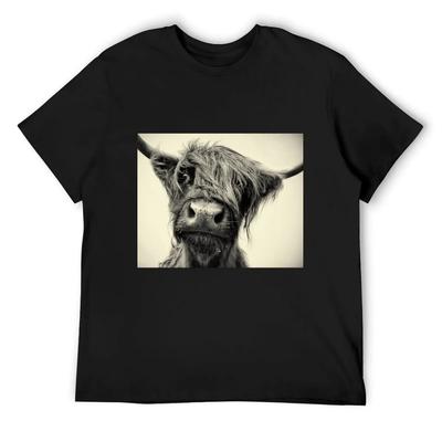 Highland Cow T-Shirt Luxury Man Personalized T-shirt Aesthetic Clothing Rapper Graphic Tees Compression Shirt Men