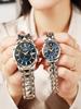 New Elegant Quartz Watch Couple's Watch Blue Disc with Diamond Calendar Functional Steel Chain Quartz Watch Set Daily Match