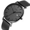Men's Ultra-Thin Quartz Analog Watch with Date Calendar and Milanese Mesh Band - Dark Gray