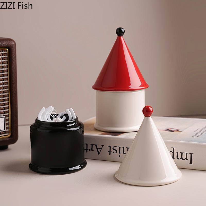 Light Luxury House Toothpick Box Decoration Table Toothpick Floss Cotton Swab Organizer Modern Home Creative Ceramic Storage Box