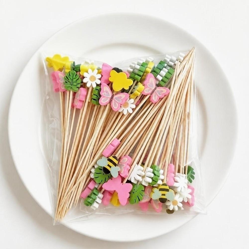 100Pcs Candy Color Cocktail Skewers Disposable Dessert Toothpicks for Wedding Decor