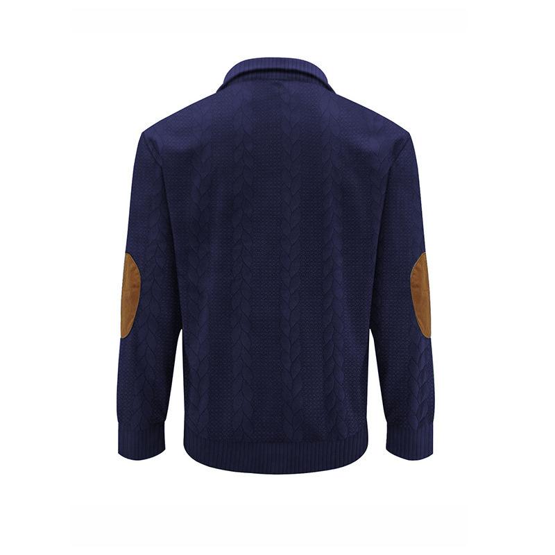New Heavy Jacquard Tie Button Henry Autumn and Winter Long-sleeved Patch Embroidery Casual Sweater Men