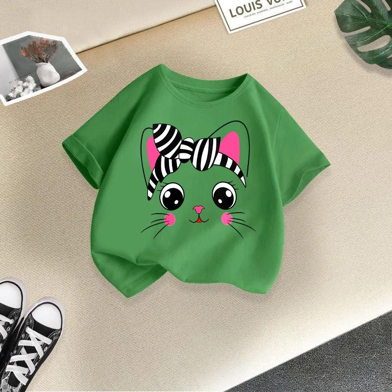 Jungen T-Shirt 2-13J Kinder Niedliches Katze Bedrucktes T-Shirt Mädchen T-Shirt Kinder 100% Baumwolle Kleidung T-Shirt Oberteile Tee