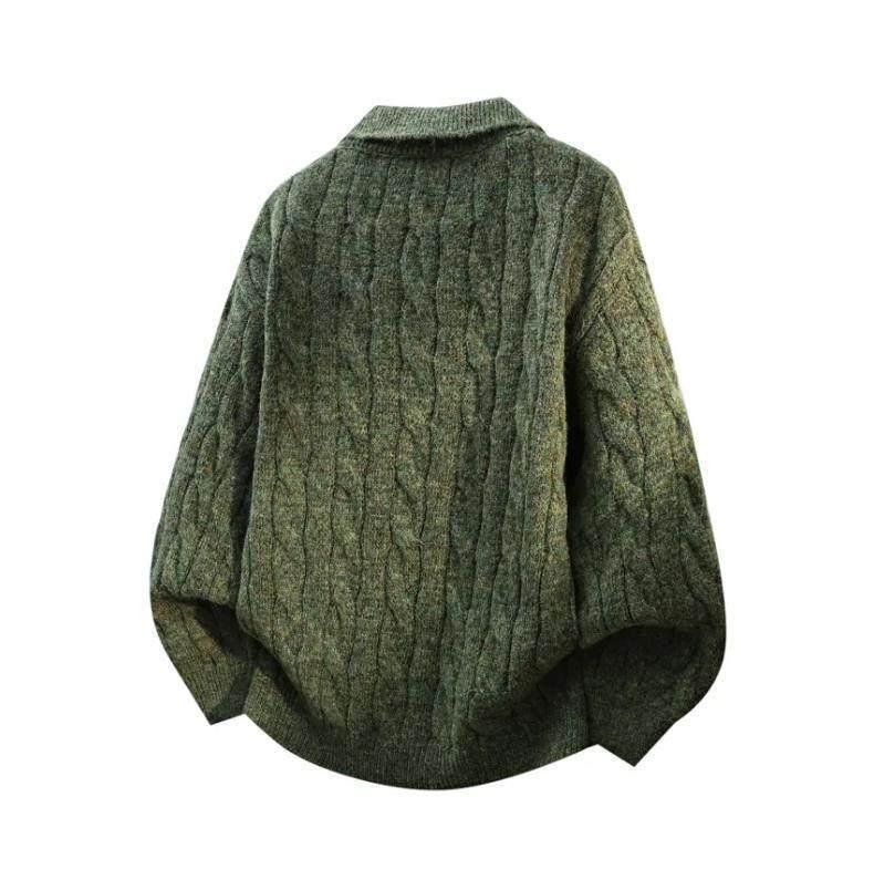 Men's French Retro Cable Knit Sweater - Autumn/Winter Two-Piece, Loose Lapel Style