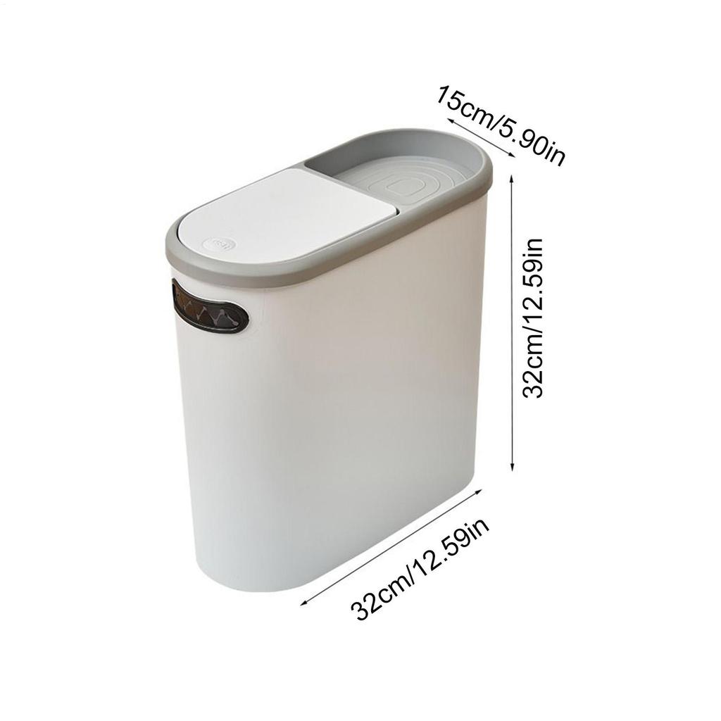 Kitchen Trash Can 10L Garbage Slim Trash Bin Press Top Lid Wastebasket Dustbin Toilet Waste Garbage Can for Room Bathroom