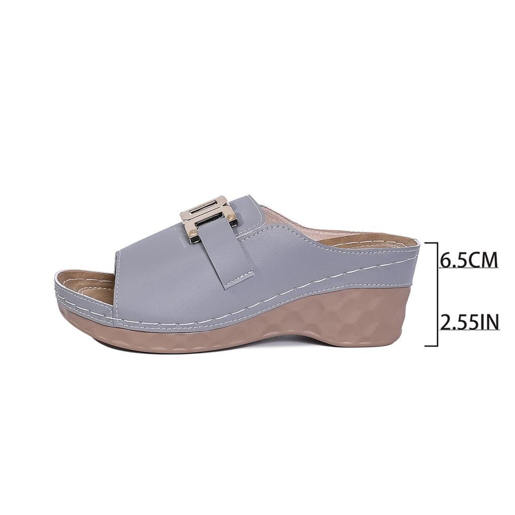 Women'S Sandals Wedge Heel Slippers Plus Size Casual And Fashion With Metal Open Toe Design Simple Sandal For Woman High Arch