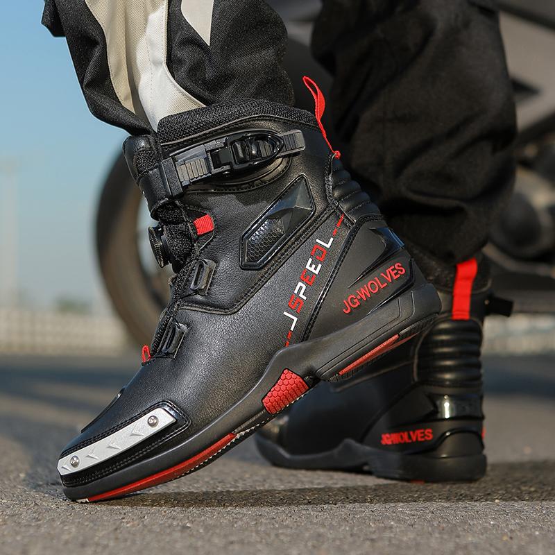 37-47 Men/Women's High Top Genuine Leather Sports Shoes Rotating Button Outdoor Cycling Sports Motorcycle Boots