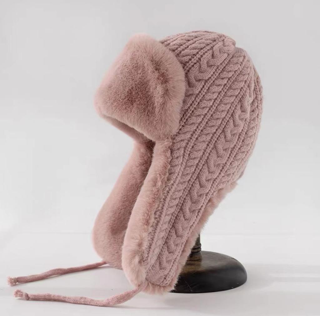 Extreme Warm Ushanka with Long Ear Covers, Super Thick Knit Winter Hat for Women, Windproof Skiing Cycling