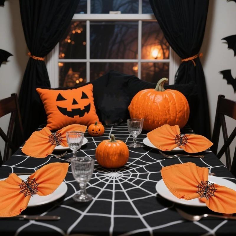 1-10PCS Black Spider Web Halloween Napkin Rings for Table Decoration Party Napkin Holders Ghost Festival Dinnerware Supplies