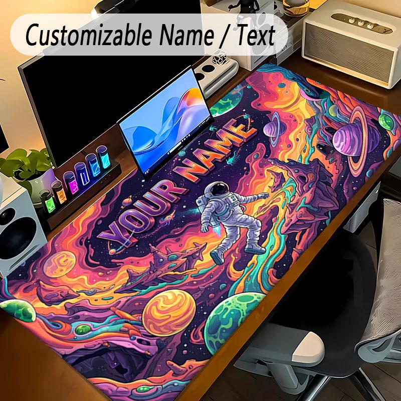 Astronaut Space Theme Personalized Mouse Pad Custom Name Text Non Slip Desk Pad For Laptop Office Desktop