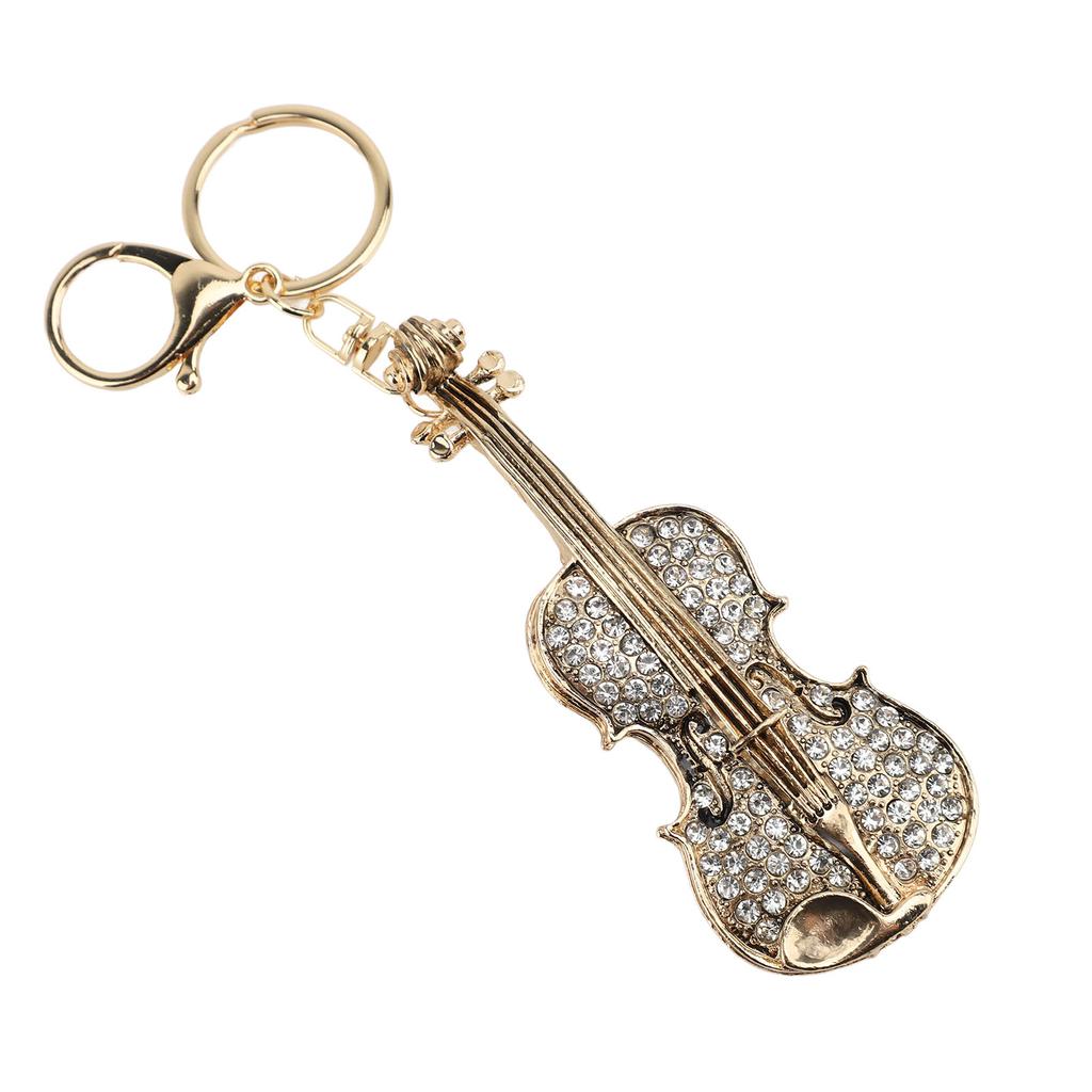 Violin Keychain Rhinestone Musical Instrument Pendant Violin Key Ring Unisex Jewelry Birthday Gift White