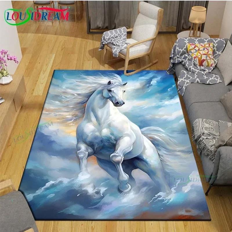 3D Realistic Horse Print Area Rug – Non-Slip Large Carpet for Living Room or Kids Bedroom – Artistic Home Decor Floor Mat