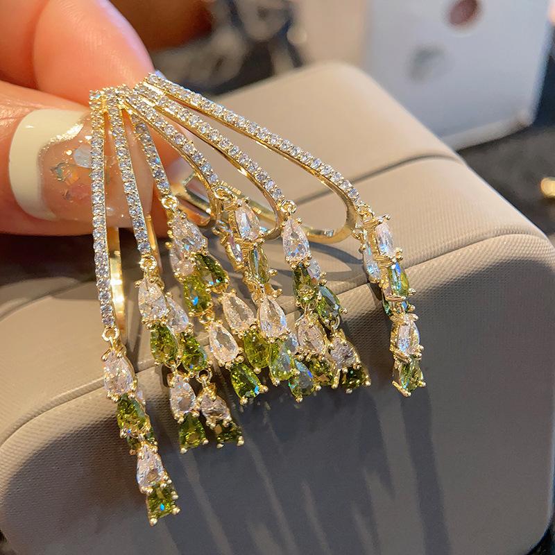 Gradient Purple Cubic Zirconia Earrings Olive Green Cubic Zirconia Tassels With Unique Design Earrings