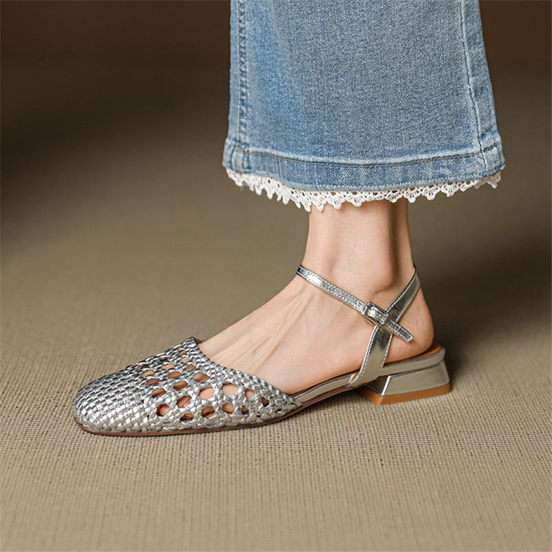 Fashion New Summer Sandals Women Shoes Square Toe Sandals for Women Fashion Hollow Out Handmade Sandals Shoes Low Heel Casual Shoes