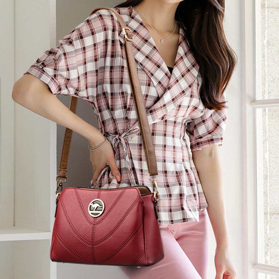 Brand Women Soft Leather Bags Luxury Designer Sewing Thread Handbag High Quality Crossbody Shoulder Bag