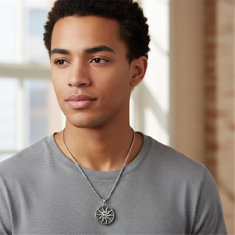 Dark Aesthetic Sun Pendant Necklace Stainless Steel Gothic Chain Jewelry Party Wear Everyday Fashion Statement Necklaces