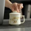 Beige Ru Ware Ceramic Tea Cup with Cute Kitten Design and Lid, Gift Boxed