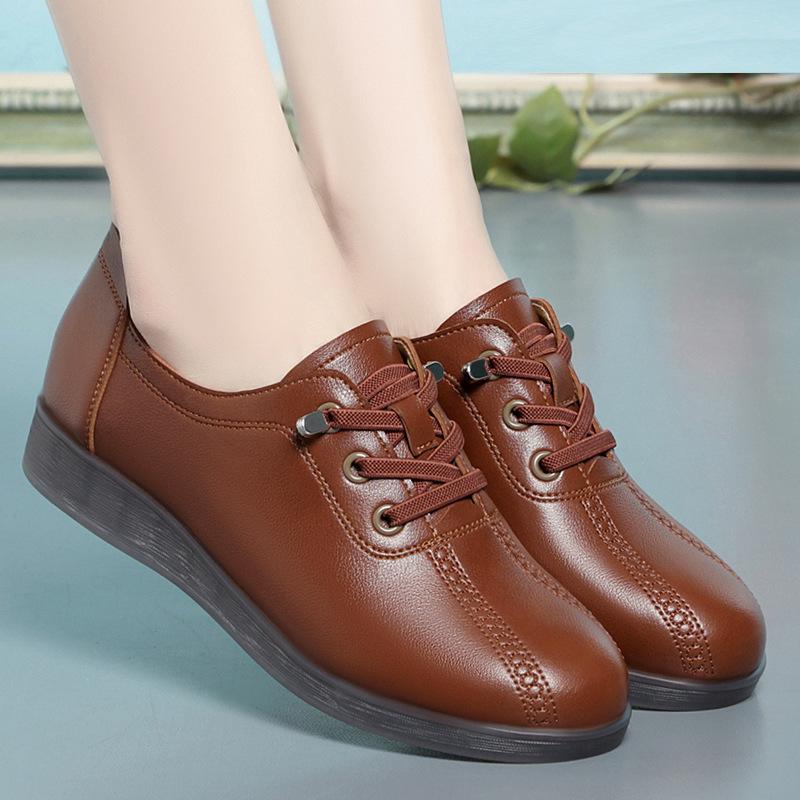 fashion Spring Autumn New Women Shoes Soft Leather Comfortable Soft Casual Loafers Round Head Cowhide Mom Flat Shoes Loafers Female